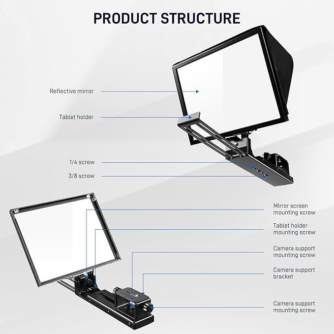 GVM 12" Teleprompter for iPad Tablet Phone DSLR Camera, Collapsible Teleprompter Kit with Installation Free Design, HD Refective Display, APP Remote Control, Carry Case, for Video Recording | Teleprompters - TrueDesk