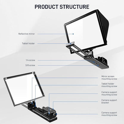 GVM 12" Teleprompter for iPad Tablet Phone DSLR Camera, Collapsible Teleprompter Kit with Installation Free Design, HD Refective Display, APP Remote Control, Carry Case, for Video Recording | Teleprompters - TrueDesk