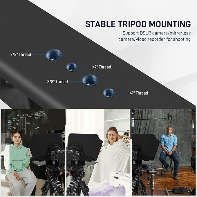 GVM 12" Teleprompter for iPad Tablet Phone DSLR Camera, Collapsible Teleprompter Kit with Installation Free Design, HD Refective Display, APP Remote Control, Carry Case, for Video Recording | Teleprompters - TrueDesk