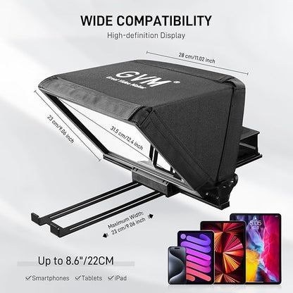 GVM 12" Teleprompter kit with Remote Control & App, Collapsible Teleprompter for iPad Tablet Phone DSLR Camera, Prompter with Carry Case, HD Refective Display, for Video Recording/Vlogger | Teleprompters - TrueDesk