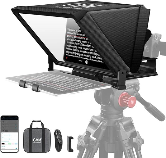 GVM 12" Teleprompter kit with Remote Control & App, Collapsible Teleprompter for iPad Tablet Phone DSLR Camera, Prompter with Carry Case, HD Refective Display, for Video Recording/Vlogger | Teleprompters - TrueDesk