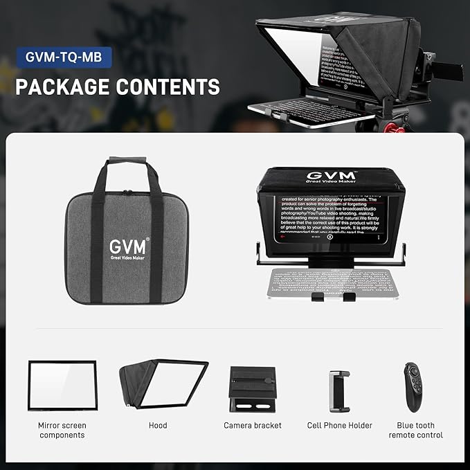 GVM 12" Teleprompter kit with Remote Control & App, Collapsible Teleprompter for iPad Tablet Phone DSLR Camera, Prompter with Carry Case, HD Refective Display, for Video Recording/Vlogger | Teleprompters - TrueDesk