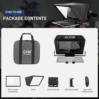 GVM 12" Teleprompter kit with Remote Control & App, Collapsible Teleprompter for iPad Tablet Phone DSLR Camera, Prompter with Carry Case, HD Refective Display, for Video Recording/Vlogger | Teleprompters - TrueDesk