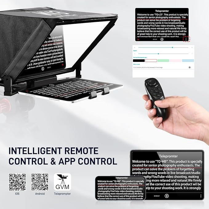 GVM 12" Teleprompter kit with Remote Control & App, Collapsible Teleprompter for iPad Tablet Phone DSLR Camera, Prompter with Carry Case, HD Refective Display, for Video Recording/Vlogger | Teleprompters - TrueDesk