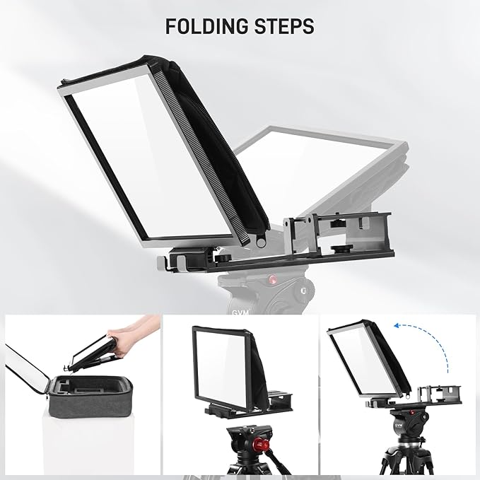 GVM 12" Teleprompter kit with Remote Control & App, Collapsible Teleprompter for iPad Tablet Phone DSLR Camera, Prompter with Carry Case, HD Refective Display, for Video Recording/Vlogger | Teleprompters - TrueDesk