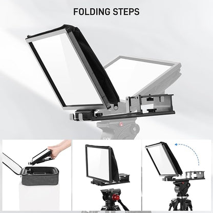 GVM 12" Teleprompter kit with Remote Control & App, Collapsible Teleprompter for iPad Tablet Phone DSLR Camera, Prompter with Carry Case, HD Refective Display, for Video Recording/Vlogger | Teleprompters - TrueDesk