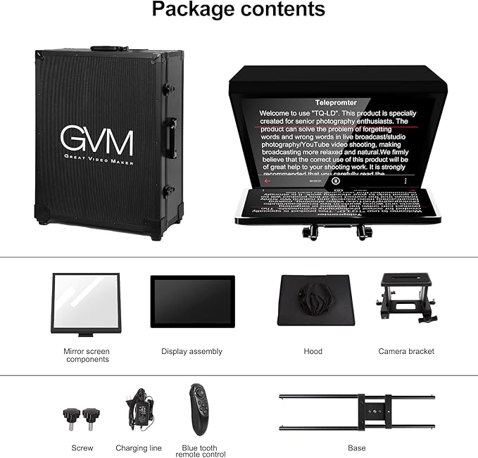 GVM Teleprompter Kit for Digital Cameras/camcorders Portable 18.5'' Teleprompter Kit with Remote Control & App,with 18.5" Android All - in - One Monitor and Carry Case | Teleprompters - TrueDesk