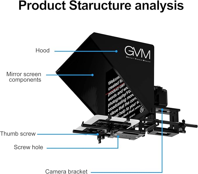 GVM Teleprompters for ipad Tablet DSLR Camera Portable 18'' Teleprompter Kit with Remote Control & App,Solid Aluminum Constructions,Colorless Spectroscope,Ultra HD Wide - Angle Lens | Teleprompters - TrueDesk