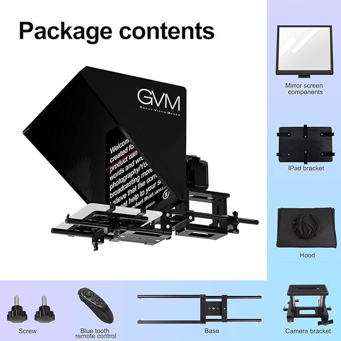 GVM Teleprompters for ipad Tablet DSLR Camera Portable 18'' Teleprompter Kit with Remote Control & App,Solid Aluminum Constructions,Colorless Spectroscope,Ultra HD Wide - Angle Lens | Teleprompters - TrueDesk