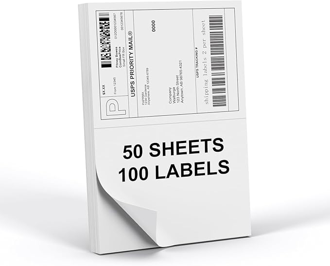 Half Sheet 8.5x5.5inch Shipping Mailing Label 100 Counts, 2 Labels Per Sheet 8.5 x 11 for Laser & Inkjet Printer, Permanent Adhesive Label Square Corner (50 Sheets) | Laser Inkjet Printer Labels - TrueDesk