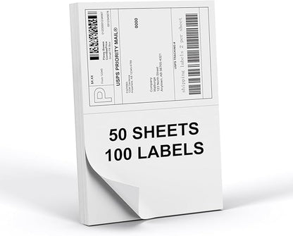 Half Sheet 8.5x5.5inch Shipping Mailing Label 100 Counts, 2 Labels Per Sheet 8.5 x 11 for Laser & Inkjet Printer, Permanent Adhesive Label Square Corner (50 Sheets) | Laser Inkjet Printer Labels - TrueDesk