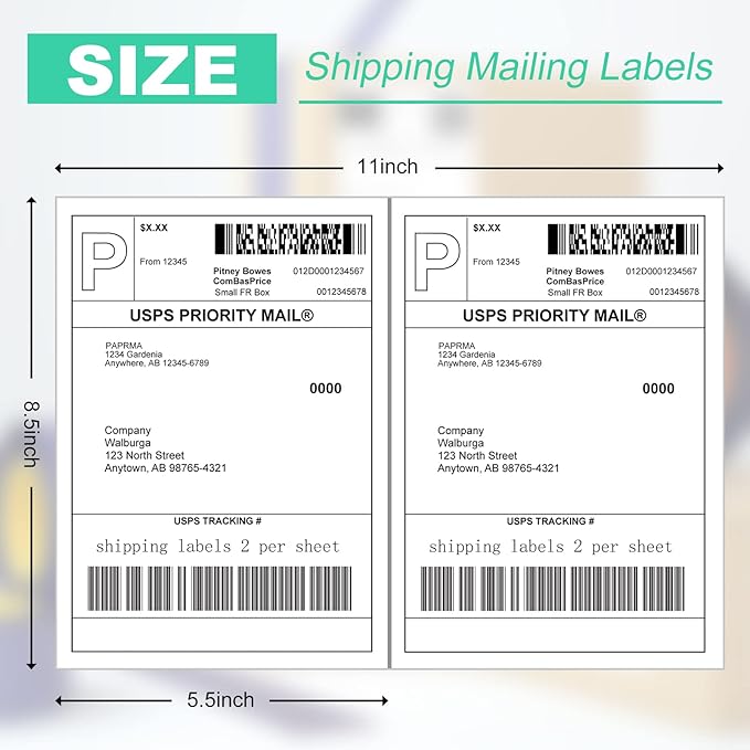 Half Sheet 8.5x5.5inch Shipping Mailing Label 1000 Counts, 2 Labels Per Sheet 8.5 x 11 for Laser & Inkjet Printer, Permanent Adhesive Label Square Corner (500 Sheets) | Laser Inkjet Printer Labels - TrueDesk