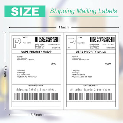 Half Sheet 8.5x5.5inch Shipping Mailing Label 1000 Counts, 2 Labels Per Sheet 8.5 x 11 for Laser & Inkjet Printer, Permanent Adhesive Label Square Corner (500 Sheets) | Laser Inkjet Printer Labels - TrueDesk