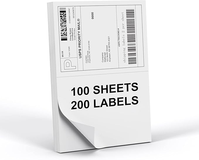 Half Sheet 8.5x5.5inch Shipping Mailing Label 200 Counts, 2 Labels Per Sheet 8.5 x 11 for Laser & Inkjet Printer, Permanent Adhesive Label Square Corner (100 Sheets) | Laser Inkjet Printer Labels - TrueDesk