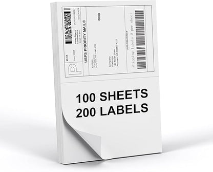 Half Sheet 8.5x5.5inch Shipping Mailing Label 200 Counts, 2 Labels Per Sheet 8.5 x 11 for Laser & Inkjet Printer, Permanent Adhesive Label Square Corner (100 Sheets) | Laser Inkjet Printer Labels - TrueDesk