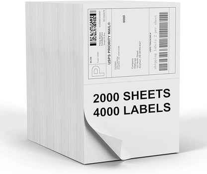 Half Sheet 8.5x5.5inch Shipping Mailing Label 4000 Counts, 2 Labels Per Sheet 8.5 x 11 for Laser & Inkjet Printer, Permanent Adhesive Label Square Corner (2000 Sheets) | Laser Inkjet Printer Labels - TrueDesk