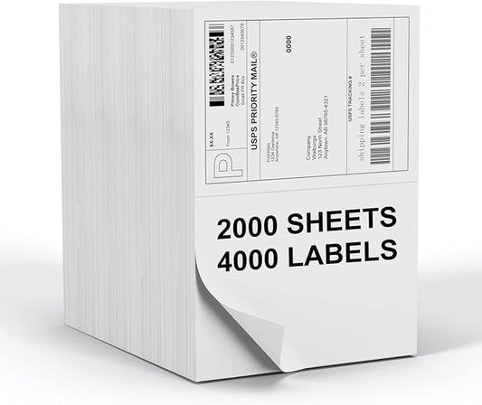 Half Sheet 8.5x5.5inch Shipping Mailing Label 4000 Counts, 2 Labels Per Sheet 8.5 x 11 for Laser & Inkjet Printer, Permanent Adhesive Label Square Corner (2000 Sheets) | Laser Inkjet Printer Labels - TrueDesk