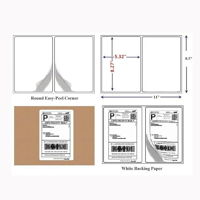 Half Sheet Laser & Inkjet - Rounded Corner Shipping Address Labels - 5 - 1/2" X 8 - 1/2" (500 Labels) | Laser Inkjet Printer Labels - TrueDesk