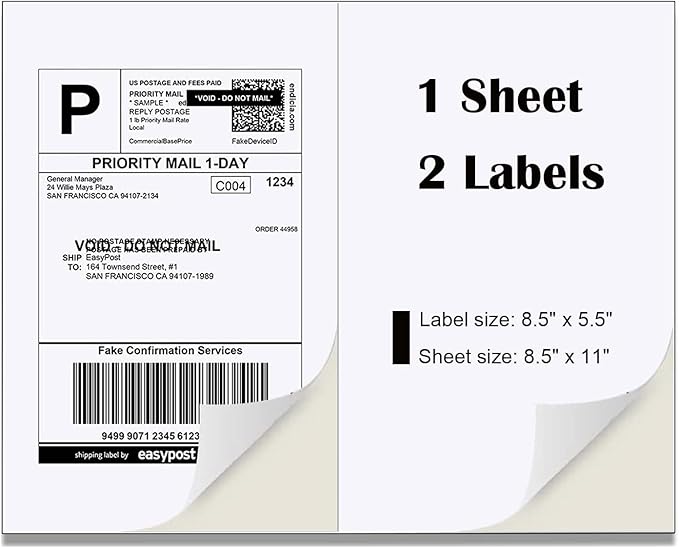 Half Sheet Laser/Ink Jet Shipping Labels UPS FedEx Address Labels (2000 Sheets, 4000 Labels) | Laser Inkjet Printer Labels - TrueDesk