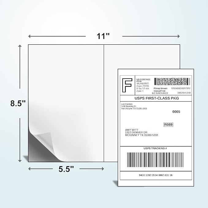 Half Sheet Laser/Ink Jet Shipping Labels UPS FedEx Address Labels (4000 Sheets, 8000 Labels) | Laser Inkjet Printer Labels - TrueDesk