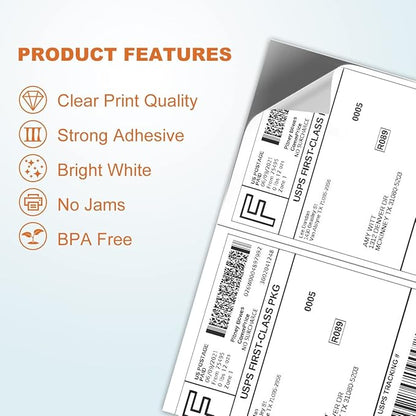 Half Sheet Laser/Ink Jet Shipping Labels UPS FedEx Address Labels (4000 Sheets, 8000 Labels) | Laser Inkjet Printer Labels - TrueDesk