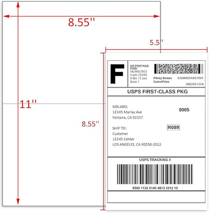 Half Sheet Shipping Labels, 8.5" x 5.5" Address Labels, Half Sheet Self Adhesive Mailing Labels for Laser & Inkjet Printers (100 Sheets, 200 Labels) | Laser Inkjet Printer Labels - TrueDesk