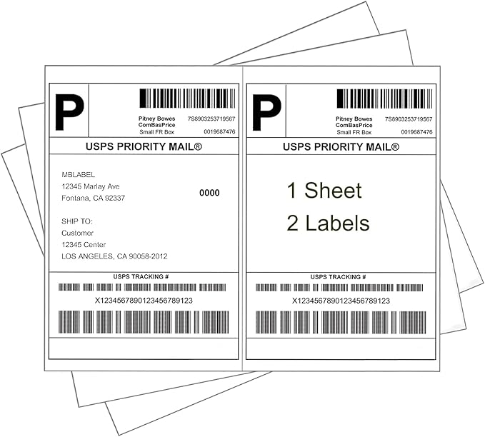 Half Sheet Shipping Labels, 8.5" x 5.5" Address Labels, Half Sheet Self Adhesive Mailing Labels for Laser & Inkjet Printers (100 Sheets, 200 Labels) | Laser Inkjet Printer Labels - TrueDesk