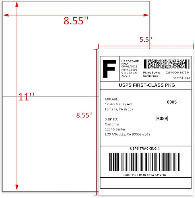 Half Sheet Shipping Labels, 8.5" x 5.5" Address Labels, Half Sheet Self Adhesive Mailing Labels for Laser & Inkjet Printers (150 Sheets, 300 Labels) | Laser Inkjet Printer Labels - TrueDesk