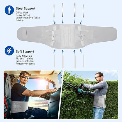 Heavy - Duty Adjustable Back Brace - Size XL(Belly 45.3 - 53.1 in), Features Removable Triangle Support Pad,Steel Stays,Spring,and 4 Soft Support Strips,Ideal for Daily Activities and Workouts. | Lumbar Supports - TrueDesk