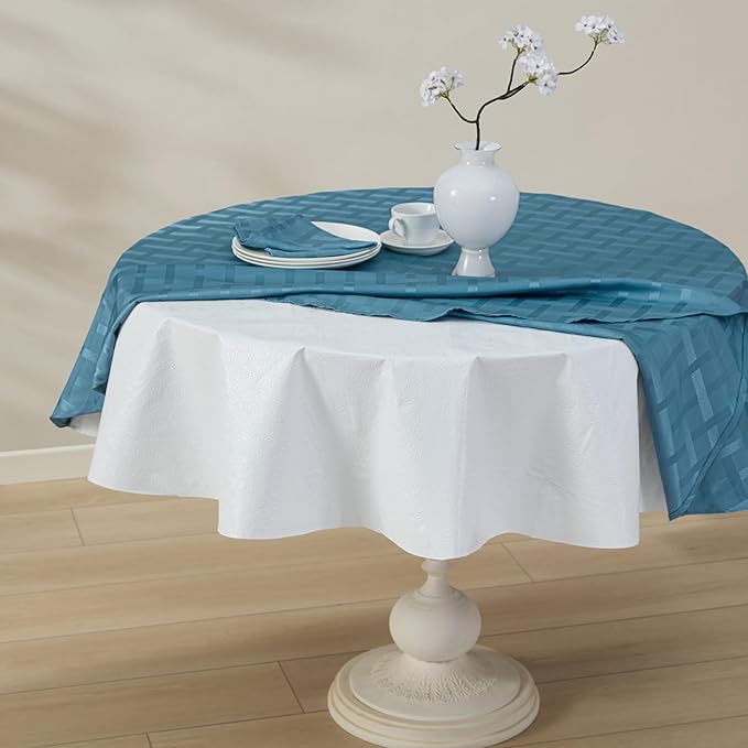 Home Bargains Plus Quilted Heavy Duty Table Pad Protector with Flannel Backing, Cut to Fit, Heat Resistant, Wipe Clean, Protects Table from Spills and Scratches, White, 70” Round Rectangle | Table Pads - TrueDesk