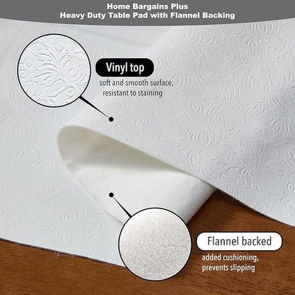 Home Bargains Plus Quilted Heavy Duty Table Pad Protector with Flannel Backing, Cut to Fit, Heat Resistant, Wipe Clean, Protects Table from Spills and Scratches, White, 52” x 168” Rectangle | Table Pads - TrueDesk