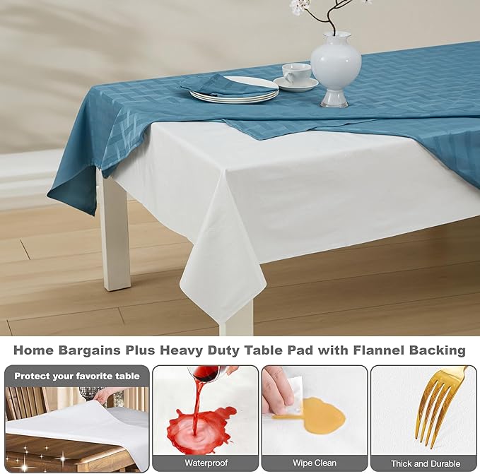 Home Bargains Plus Quilted Heavy Duty Table Pad Protector with Flannel Backing, Cut to Fit, Heat Resistant, Wipe Clean, Protects Table from Spills and Scratches, White, 52” x 108” Rectangle | Table Pads - TrueDesk
