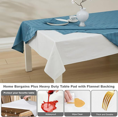 Home Bargains Plus Quilted Heavy Duty Table Pad Protector with Flannel Backing, Cut to Fit, Heat Resistant, Wipe Clean, Protects Table from Spills and Scratches, White, 52” x 168” Rectangle | Table Pads - TrueDesk