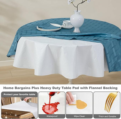 Home Bargains Plus Quilted Heavy Duty Table Pad Protector with Flannel Backing, Cut to Fit, Heat Resistant, Wipe Clean, Protects Table from Spills and Scratches, White, 70” Round Rectangle | Table Pads - TrueDesk
