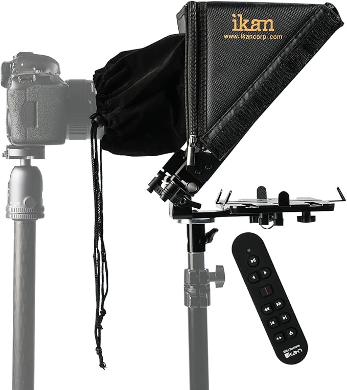 Ikan Elite Tablet Teleprompter, w/Remote for Light Stands, Supports Ipad, Android, and Windows Tablets, Foldable Glass Frame (PT - Elite - LS - RC) - Black | Professional Video Accessories - TrueDesk