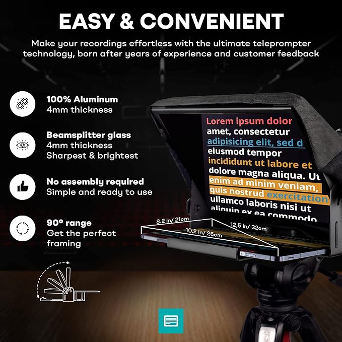 iLight PRO 12" Autocue teleprompter iPad Tablet - Kit teleprompter for Video with Remote Control, APP & Carry Bag, Beam Splitter Prompter DSLR, iPhone, APP for Apple Android Mac Win | Teleprompters - TrueDesk