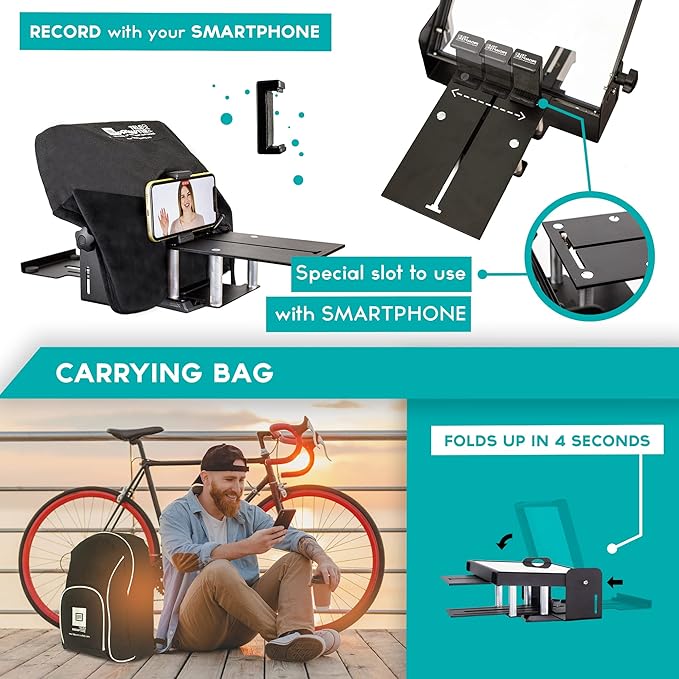 iLight PRO 12" Autocue teleprompter iPad Tablet - Kit teleprompter for Video with Remote Control, APP & Carry Bag, Beam Splitter Prompter DSLR, iPhone, APP for Apple Android Mac Win | Teleprompters - TrueDesk