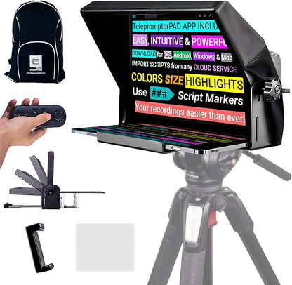 iLight PRO 12" Autocue teleprompter iPad Tablet - Kit teleprompter for Video with Remote Control, APP & Carry Bag, Beam Splitter Prompter DSLR, iPhone, APP for Apple Android Mac Win | Teleprompters - TrueDesk