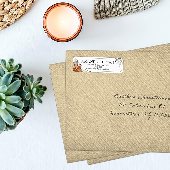Indie Floral Rolled Address Labels/Roll of 500 Personalized Return Address Labels/Designer Return Address Stickers in Elegant Plastic Dispenser | Address Labels - TrueDesk