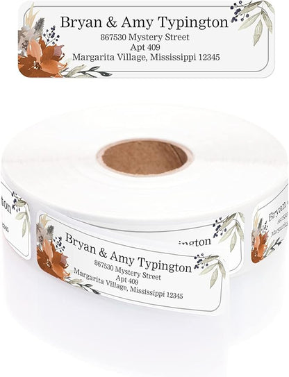 Indie Floral Rolled Address Labels/Roll of 500 Personalized Return Address Labels/Designer Return Address Stickers in Elegant Plastic Dispenser | Address Labels - TrueDesk