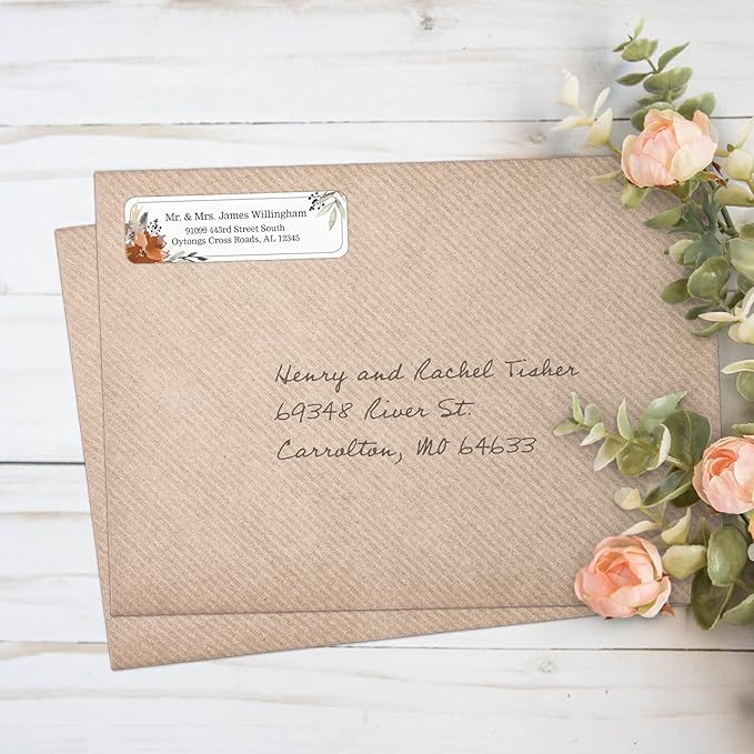 Indie Floral Rolled Address Labels/Roll of 500 Personalized Return Address Labels/Designer Return Address Stickers in Elegant Plastic Dispenser | Address Labels - TrueDesk