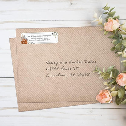 Indie Floral Rolled Address Labels/Roll of 500 Personalized Return Address Labels/Designer Return Address Stickers in Elegant Plastic Dispenser | Address Labels - TrueDesk