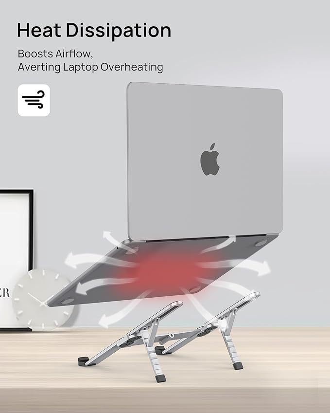 【Innovative & Ultra Compact】SODI Foldable Laptop Stand for Desk, Lightweight Portable Tablet Holder for Business Travel, Cafe, 6 Level Height Adjust Computer Holder for MacBook, Tablet 10 - 16", Silver | Stands - TrueDesk