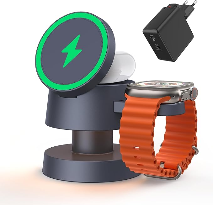 iVANKY 4 in 1 Wireless Charging Station with Night - Lamp for MagSafe Charger Travel Stand, 3 in 1 Charge for iPhone 17e/17/16/15/14/13/12/11, Apple iWatch, Airpods（Included 100W Adapter | Wireless Chargers - TrueDesk
