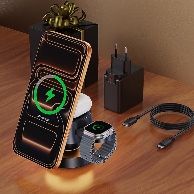iVANKY 4 in 1 Wireless Charging Station with Night - Lamp for MagSafe Charger Travel Stand, 3 in 1 Charge for iPhone 17e/17/16/15/14/13/12/11, Apple iWatch, Airpods（Included 100W Adapter | Wireless Chargers - TrueDesk