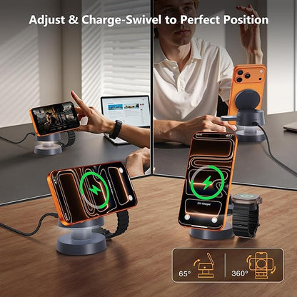 iVANKY Qi2 Certified 3 in 1 Mag - Safe Charger Stand, 15W Fast Magnetic Wireless Charging Station with Night Light for iPhone 17e 17 16 15 14 13 Pro Max, Apple Watch, AirPods 4/3/2/Pro(No AC Adapter) | Wireless Chargers - TrueDesk