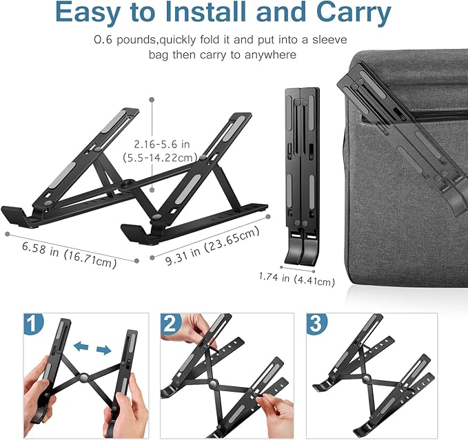 ivoler Laptop Stand, Laptop Holder Riser Computer Tablet Stand, 6 Angles Adjustable Aluminum Ergonomic Foldable Portable Desktop Holder Compatible with 10 - 15.6” MacBook,iPad, HP, Dell, Lenovo Black | Stands - TrueDesk