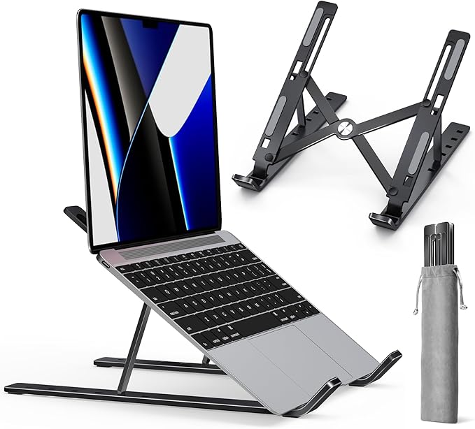 ivoler Laptop Stand, Laptop Holder Riser Computer Tablet Stand, 6 Angles Adjustable Aluminum Ergonomic Foldable Portable Desktop Holder Compatible with 10 - 15.6” MacBook,iPad, HP, Dell, Lenovo Black | Stands - TrueDesk