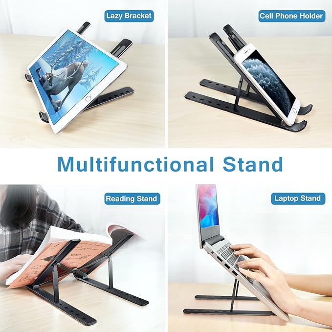 ivoler Laptop Stand, Laptop Holder Riser Computer Tablet Stand, 6 Angles Adjustable Aluminum Ergonomic Foldable Portable Desktop Holder Compatible with 10 - 15.6” MacBook,iPad, HP, Dell, Lenovo Black | Stands - TrueDesk