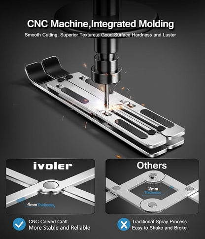 ivoler Laptop Stand, Laptop Holder Riser Computer Tablet Stand, 6 Angles Adjustable Aluminum Ergonomic Foldable Portable Desktop Holder Compatible with 10 - 15.6” MacBook,iPad, HP, Dell, Lenovo Silver | Stands - TrueDesk